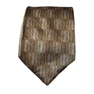 George Machado Zylos Necktie‎ Gold 100% Brown/Gold Geometric Square